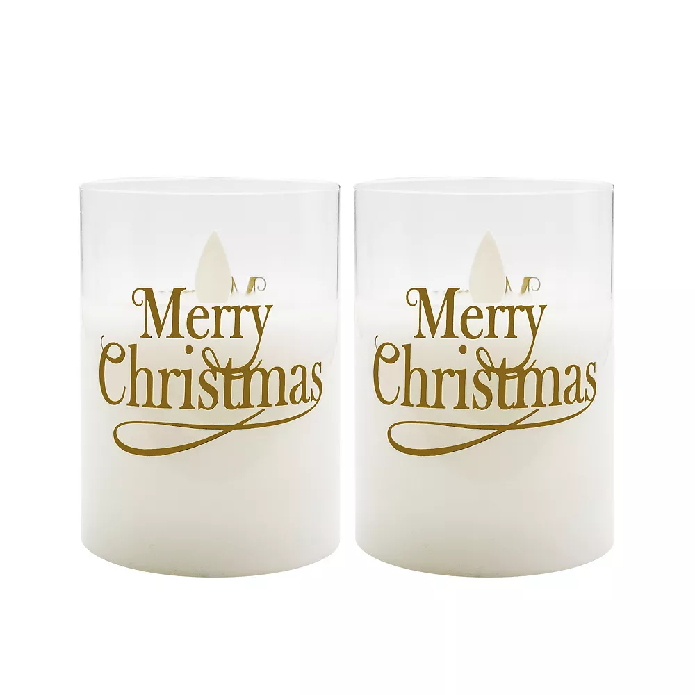 LumaBase "Merry Christmas" Wax Filled LED Candles Set In Glass Holders - Image 5