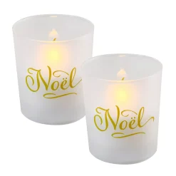 LumaBase "Noel" Wax Filled LED Candle Set In Glass Holders