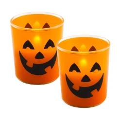 LumaBase Jack O' Lantern Battery Operated Wax LED Candle Set