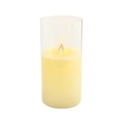 LumaBase 8" Battery Operated LED Realistic Flame Wax Candle In Glass Holder