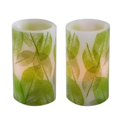 LumaBase Battery Operated LED Wax Candles- Lace Leaf (Set Of 2)