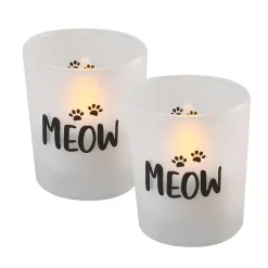 LumaBase "Meow" Battery Operated LED Wax Candles In Glass Holders (Set Of 2)
