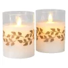 LumaBase Gold Wreath Battery Operated Wax Candles In Glass Holders With Moving Flame 2-piece Set