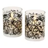 LumaBase Baroque Black Swirl Battery Operated Wax Candles In Glass Holders With Moving Flame 2-piece Set