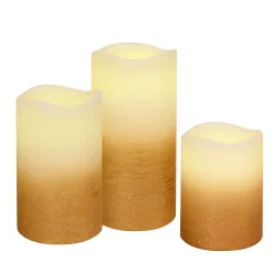 LumaBase Rose Gold And White Battery Operated LED Wax Pillar Candles 3-piece Set