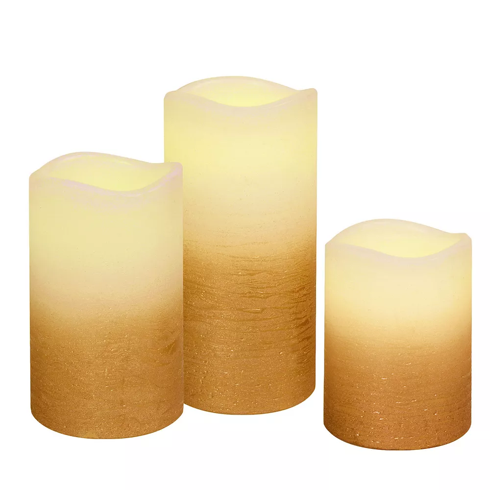 LumaBase Rose Gold And White Battery Operated LED Wax Pillar Candles 3-piece Set