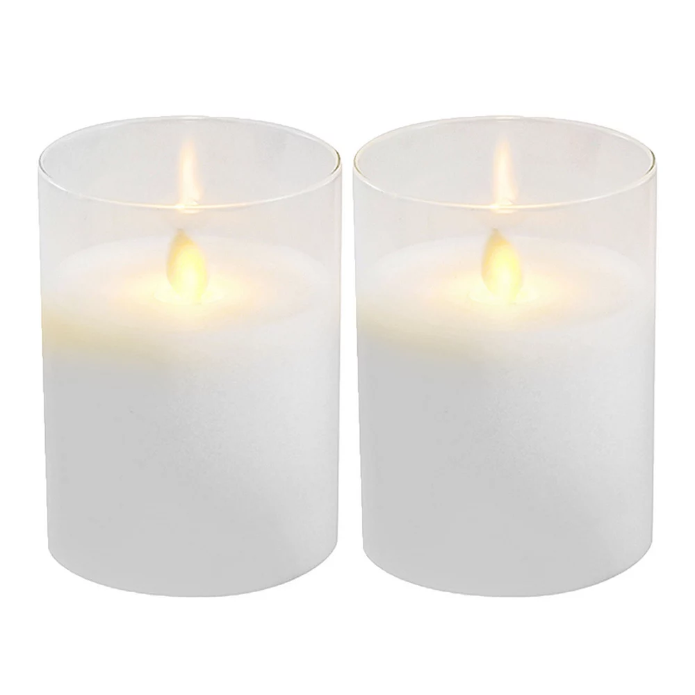 LumaBase 2-pack Battery Operated LED Glass Candles With Moving Flame