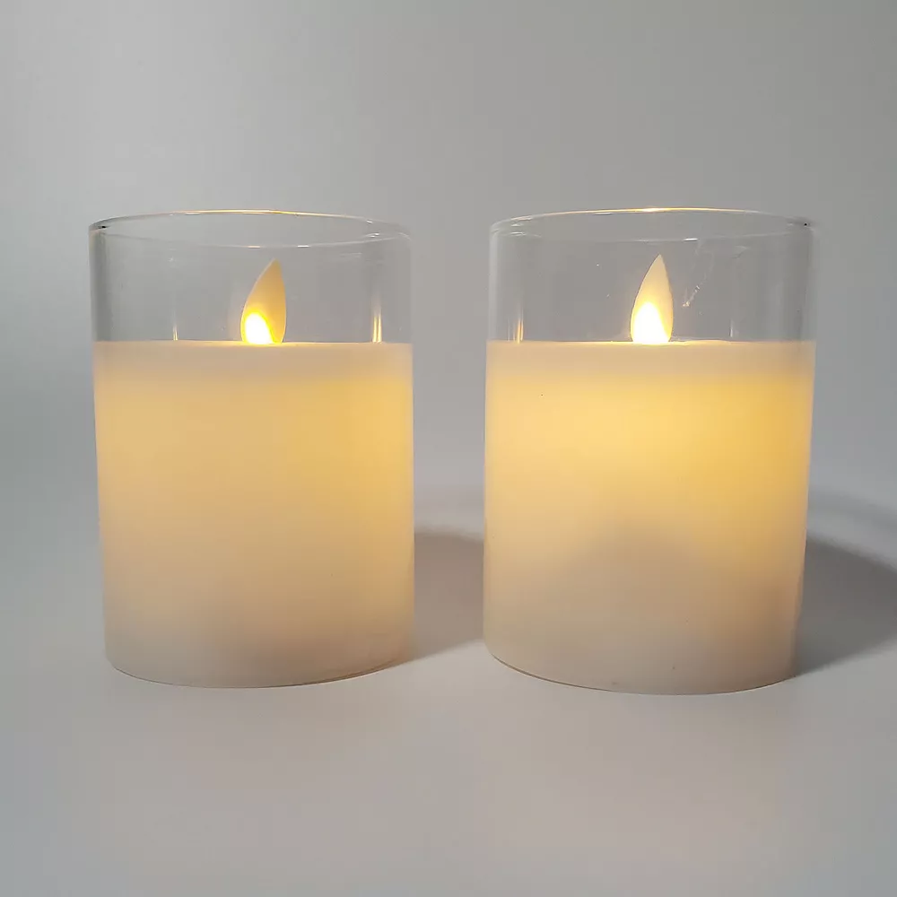 LumaBase 2-pack Battery Operated LED Glass Candles With Moving Flame - Image 3