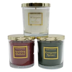 LumaBase Holiday Home Collection Whispers Of Winter, Sparkling Mistletoe, & Evergreen Spruce Candle Jar 3-piece Set