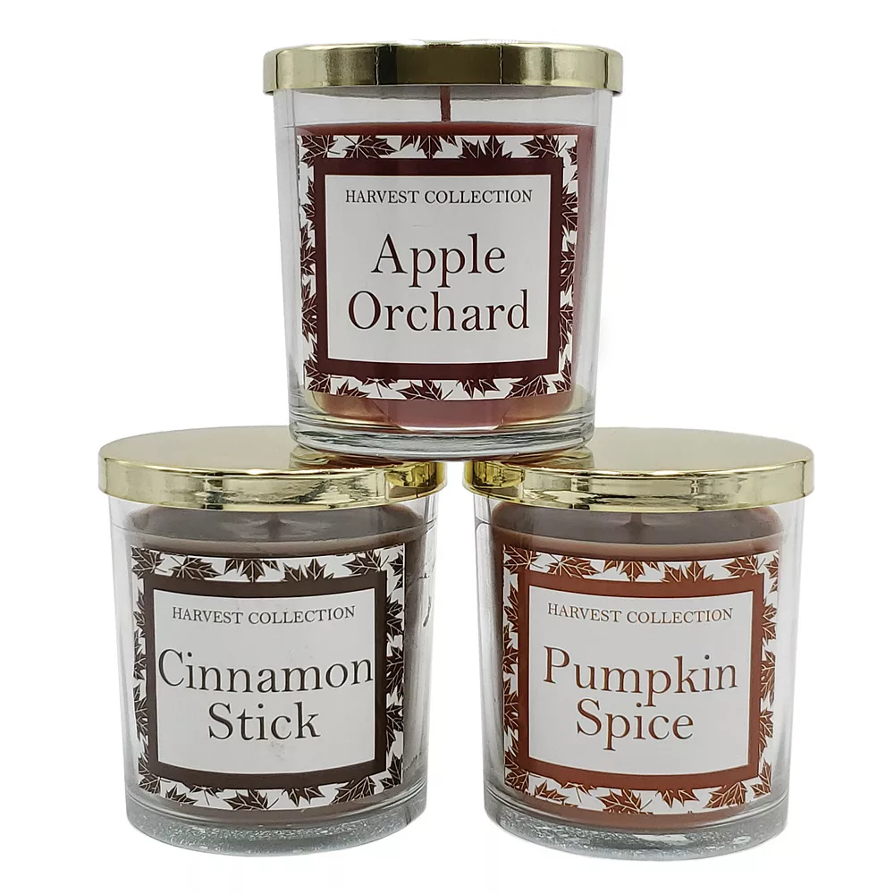 LumaBase Harvest Collection Apple Orchard, Cinnamon Stick, & Pumpkin Spice Candle Jar 3-piece Set