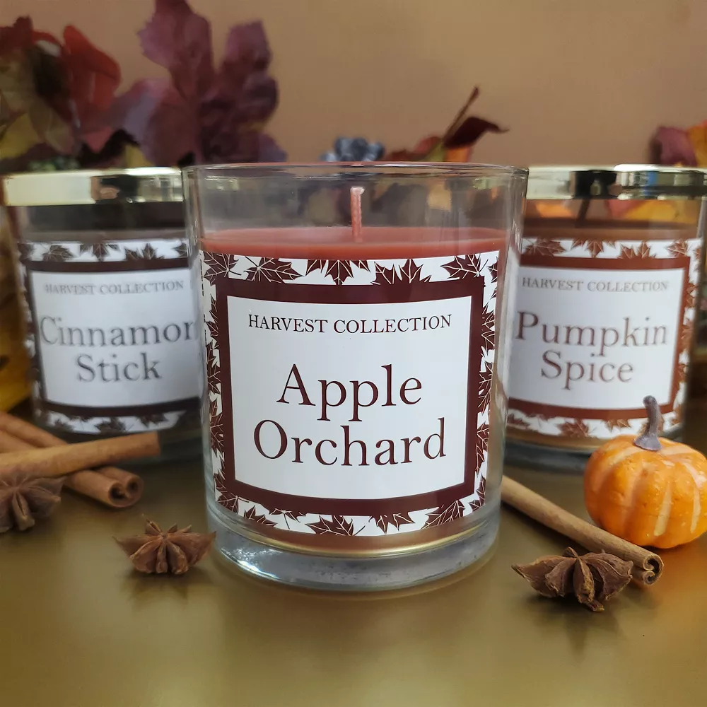 LumaBase Harvest Collection Apple Orchard, Cinnamon Stick, & Pumpkin Spice Candle Jar 3-piece Set - Image 2