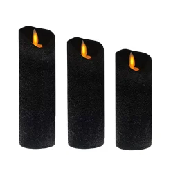 LumaBase Black Battery Operated LED Wax Candles With Moving Flame 3-pack Set