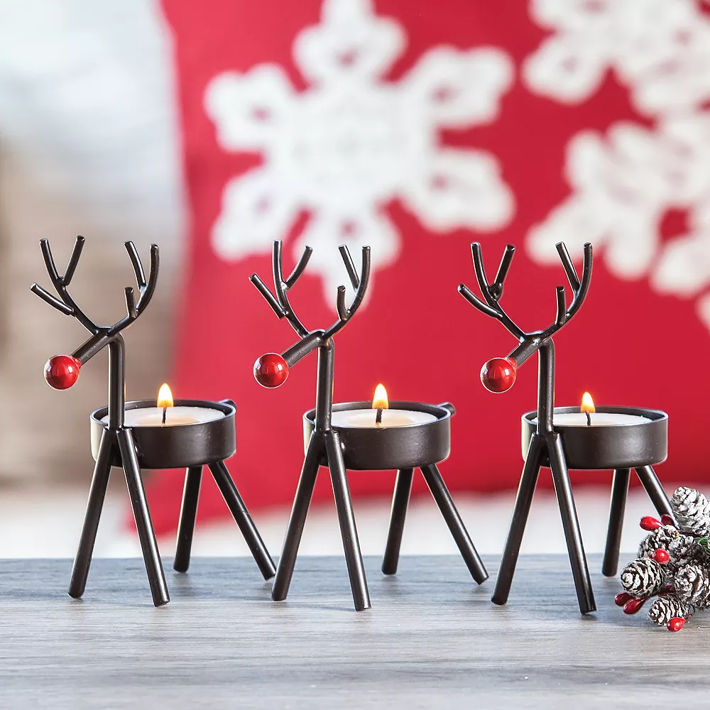Studio 66 Mini Reindeer Tealight Holders - Set Of 3 - Image 2