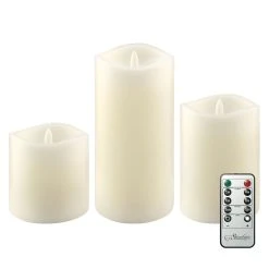 Stonebriar Collection Real Wax Flameless LED Pillar Candles With Remote & Timer 3-piece Set