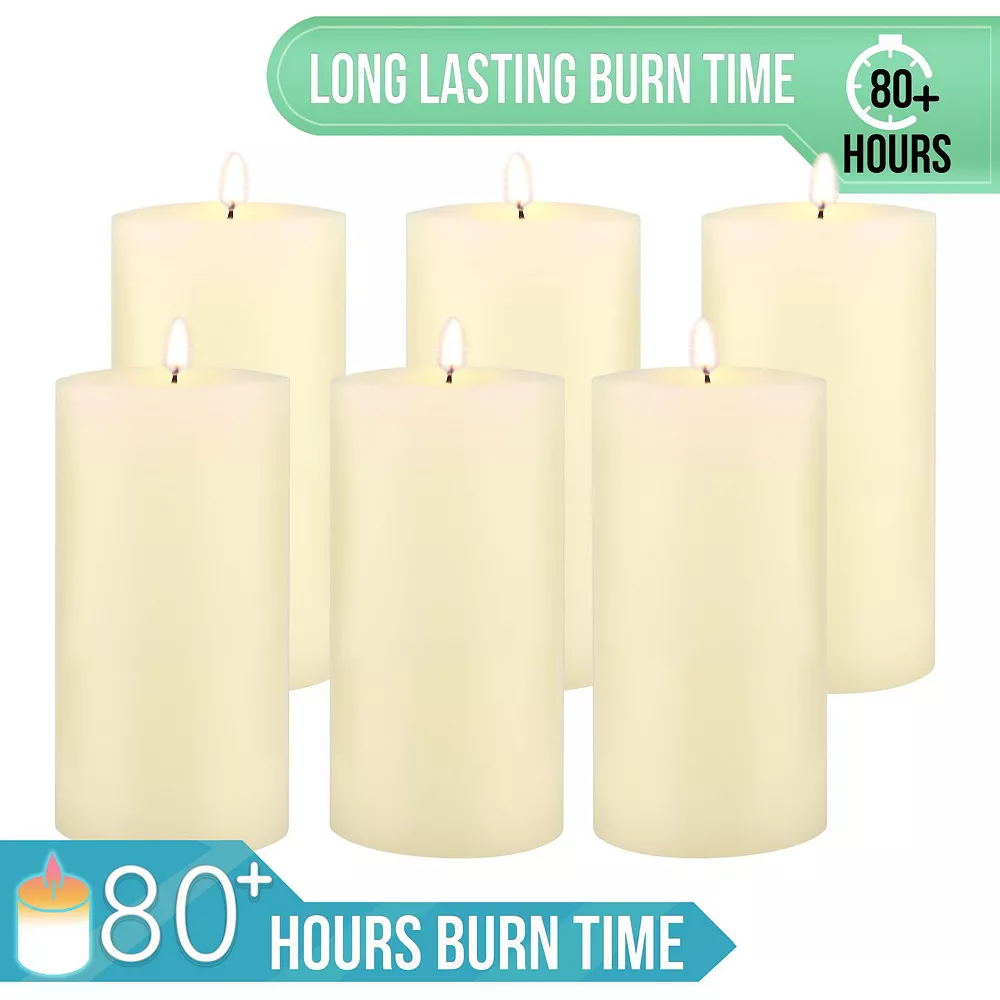 Stonebriar Collection Tall Long-Burning Unscented Wax Pillar Candles 6-piece Set - Image 2
