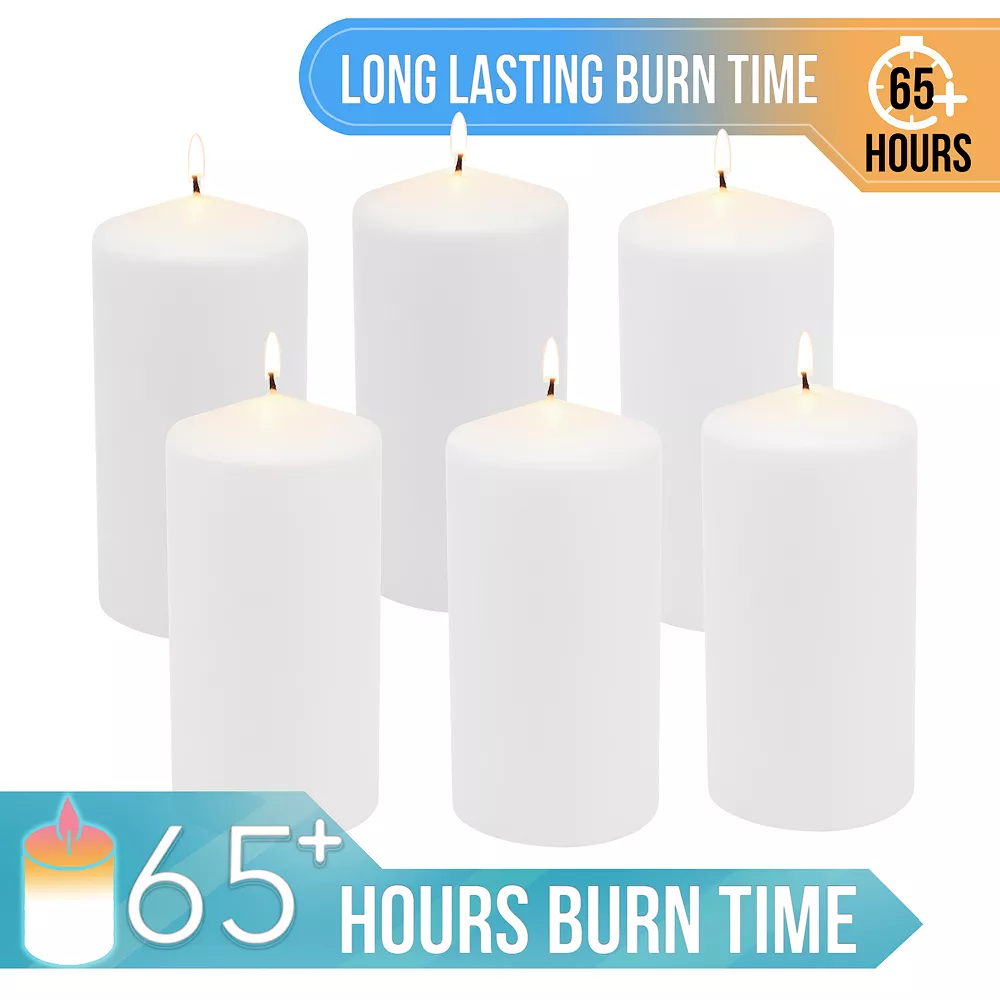 Stonebriar Collection Tall Long-Burning Unscented White Wax Pillar Candles 6-piece Set - Image 2
