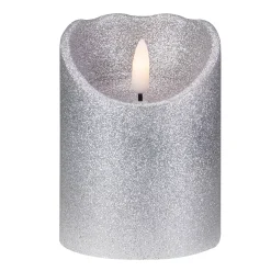 Christmas Central 4" LED Silver Glitter Flameless Christmas Decor Candle