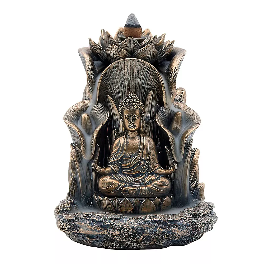 F.C Design FC Design 5.5"H Bronze Buddha With Louts Backflow Incense Burner Statue Incense Holder Decoration Figurine