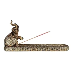 F.C Design FC Design 10"W Gold Thai Elephant Buddha Wraps Incense Burner Incense Sticks Holder Home Decoration