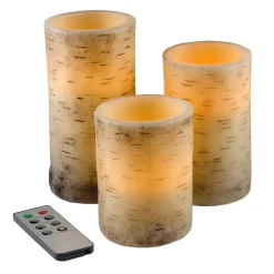 Lavish Home Faux Birch Bark Flickering Flameless LED Candle Table Decor & Remote 4-piece Set