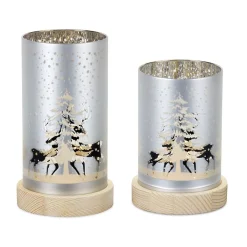 Contemporary Home Living Set Of 2 Silver And Beige LED Reindeer Luminary Candles 8"